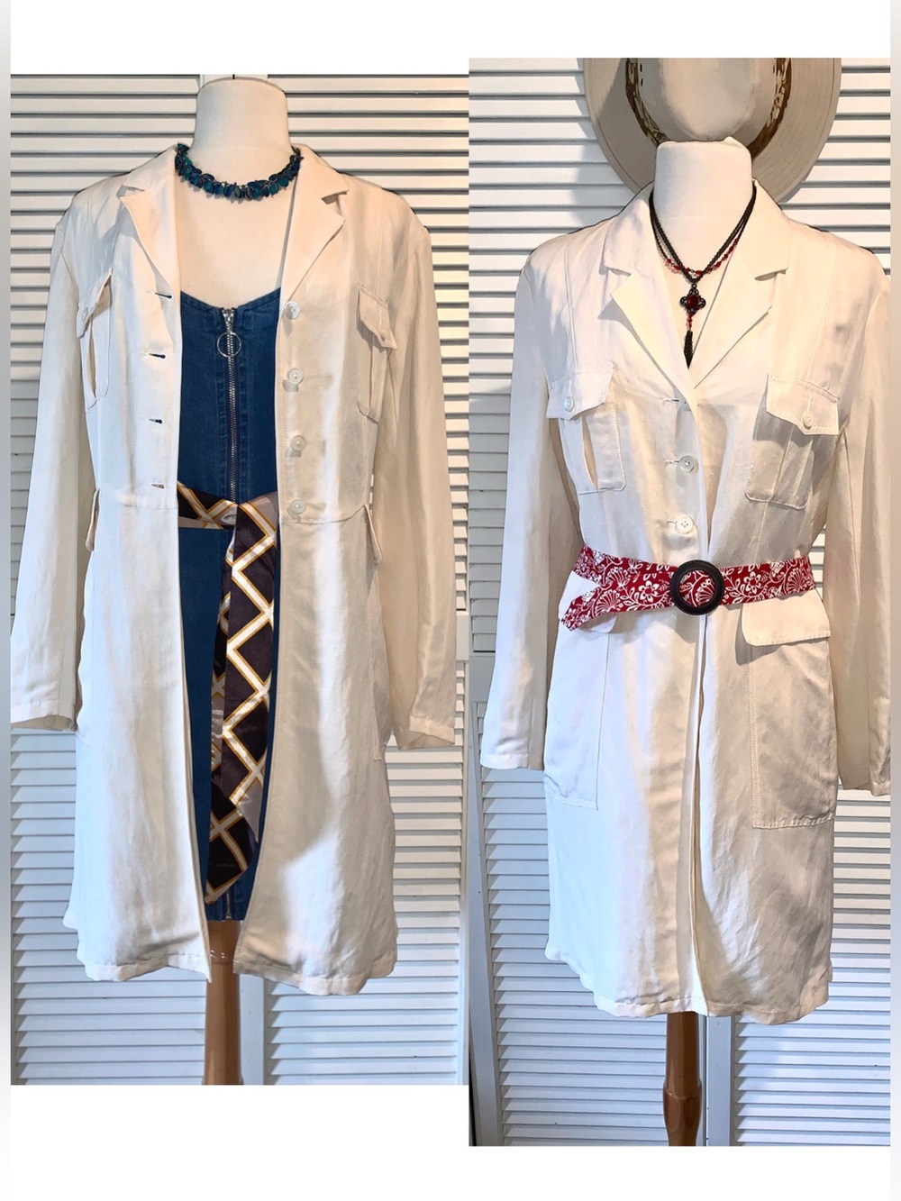 Vintage J. Peterman Silk Linen Equestrian Duster Coat Ivory Women’s Medium
